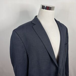 Chaps 50R Sport Coat Blue Houndstooth Two Button Lined Vented Polyester Blend
